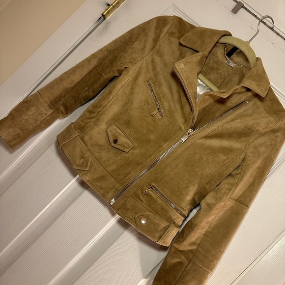 Gold zip camel suede jacket ✨ - Picture 4 of 7